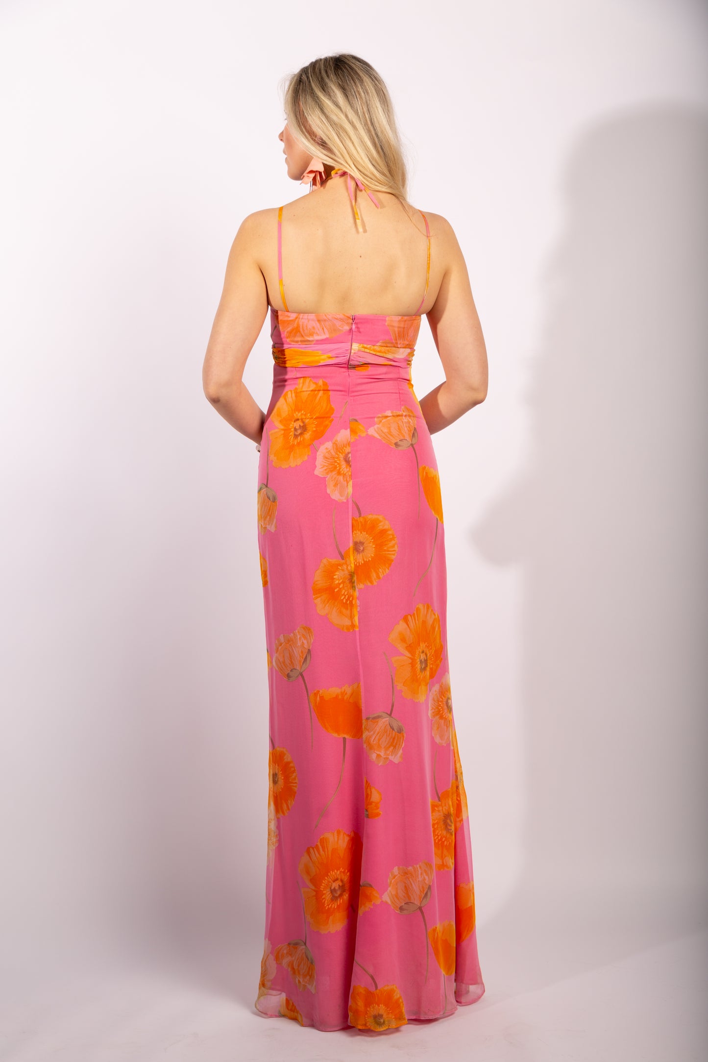 Vintage Escada Couture Silk Dress with Hand Painted Flowers, FR36