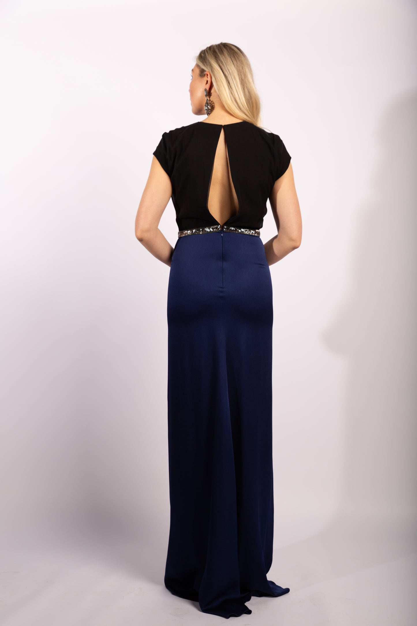 Jenny Packham Color Block Gown with Embellished Belt, Size US6