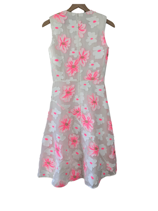 Chloé White and Florescent Pink Floral Embroidered Organza High Low Dress Size 34