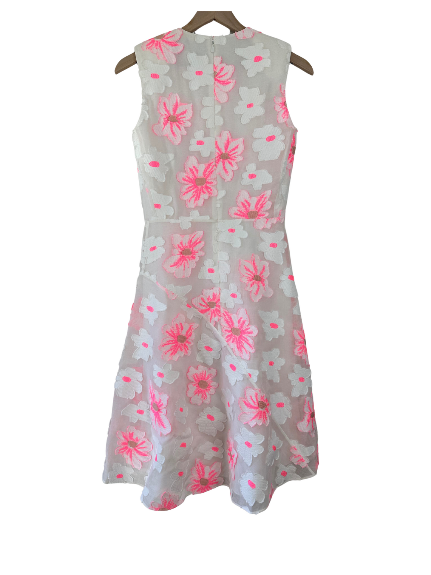 Chloé White and Florescent Pink Floral Embroidered Organza High Low Dress Size 34