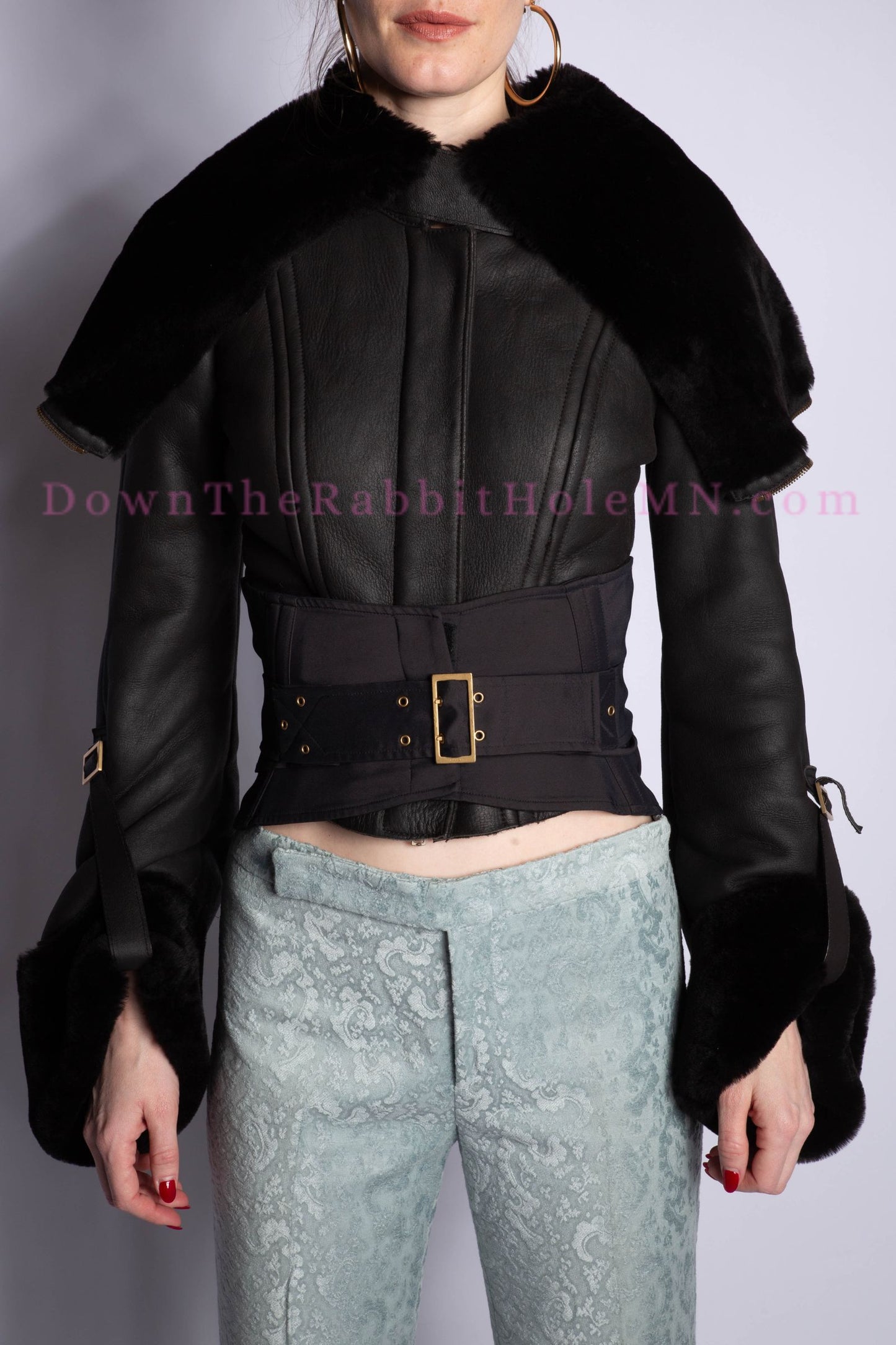 Gucci by Tom Ford 2004 Cropped Leather Shearling Coat Size IT38