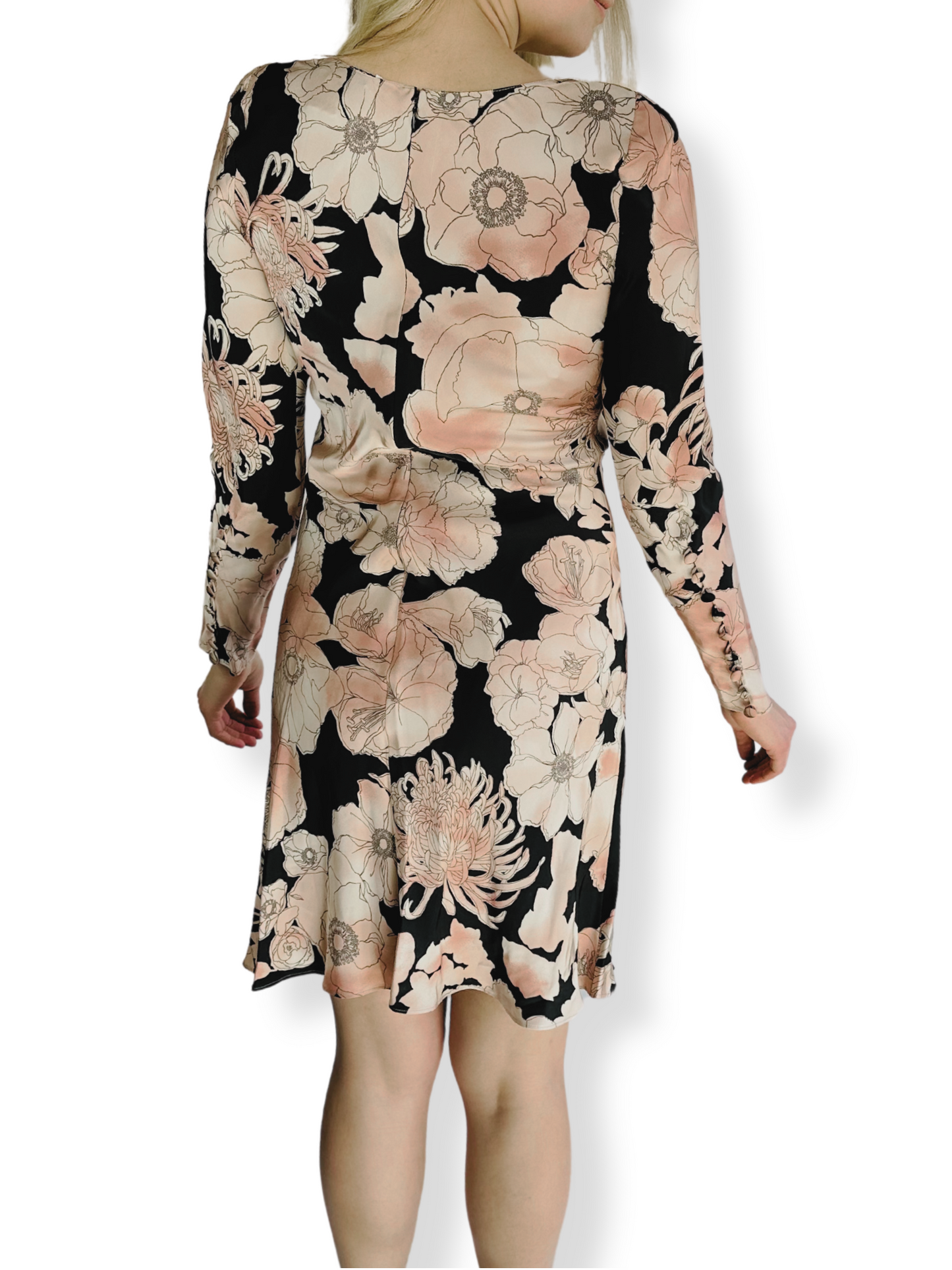 Chloe 2003 Pink and Black Floral Silk Dress Featured on Sex In The City Size 40