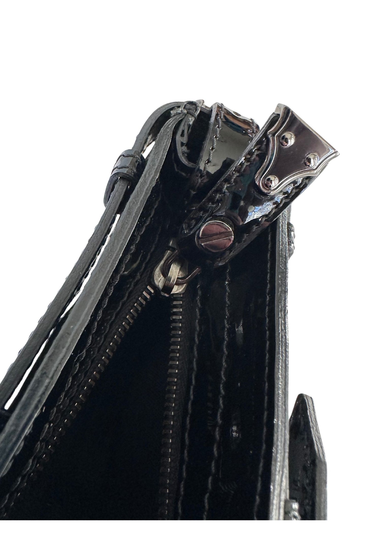 Burberry Black Patent Leather Hyde Studded Wristlet Clutch