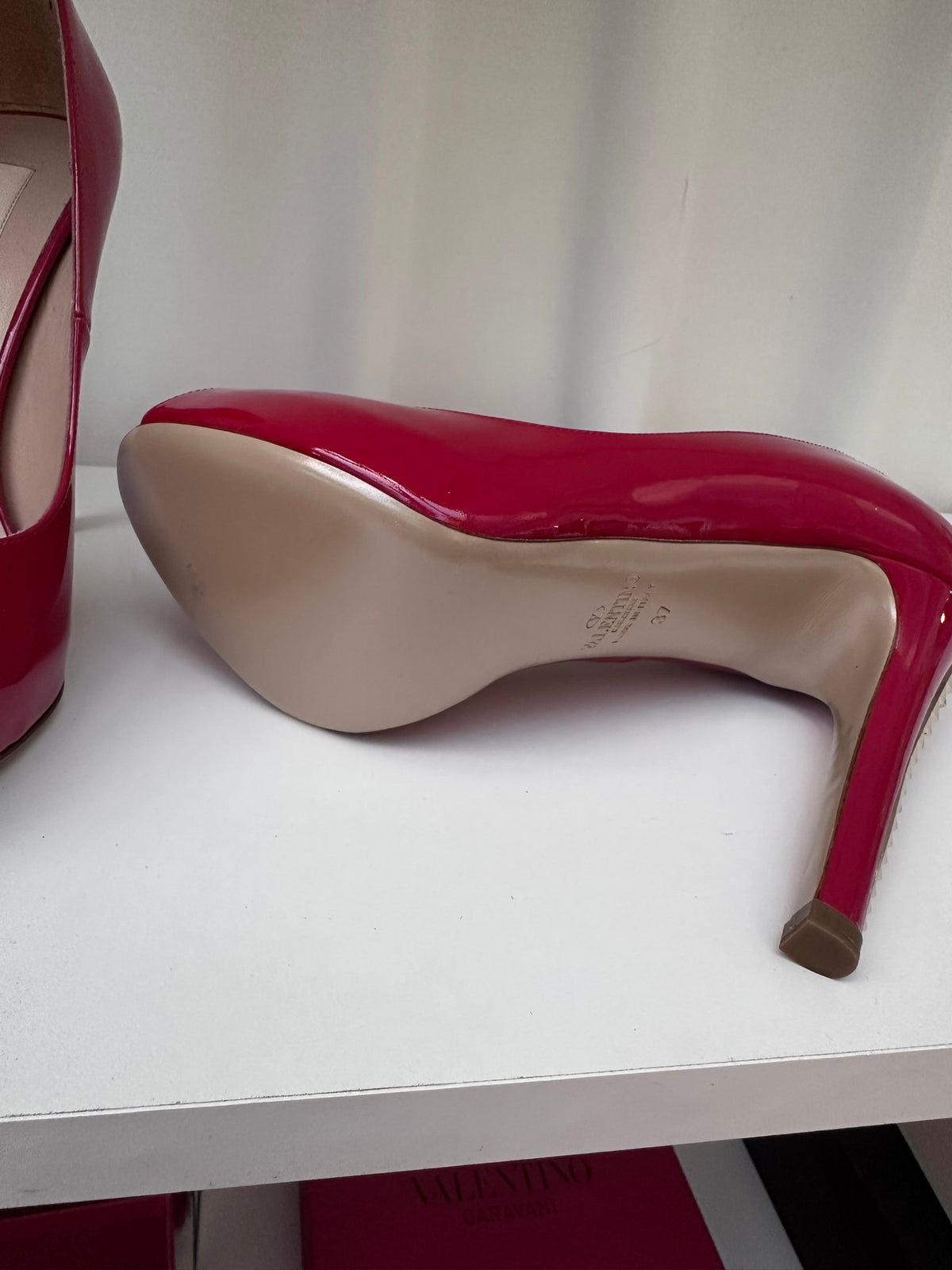 Valentino red patent peep toe rockstud heels 37