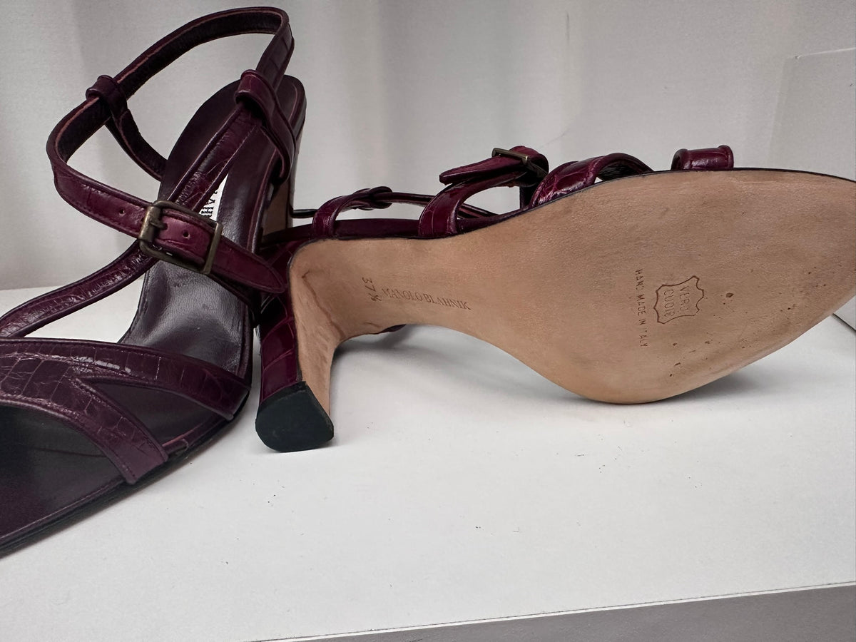 Manolo Blahnik vintage burgundy real crocodile sandals 37 1/2