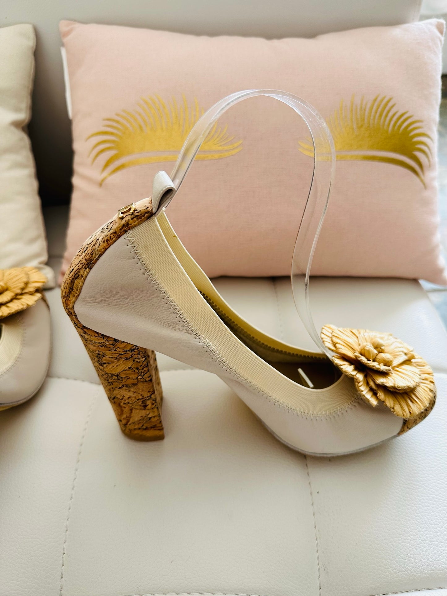 Chanel cork leather spirit pump with camellia 40