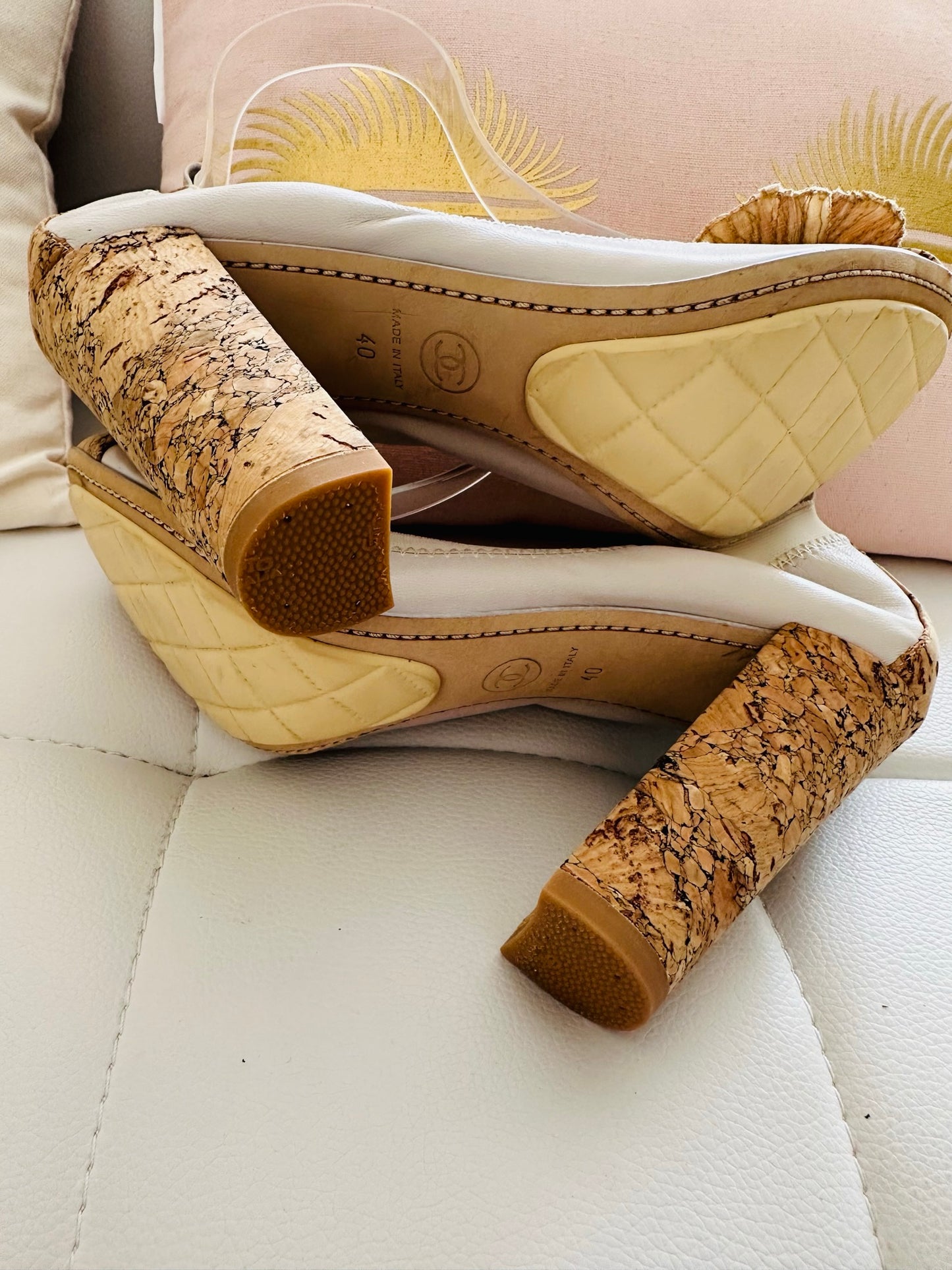 Chanel cork leather spirit pump with camellia 40