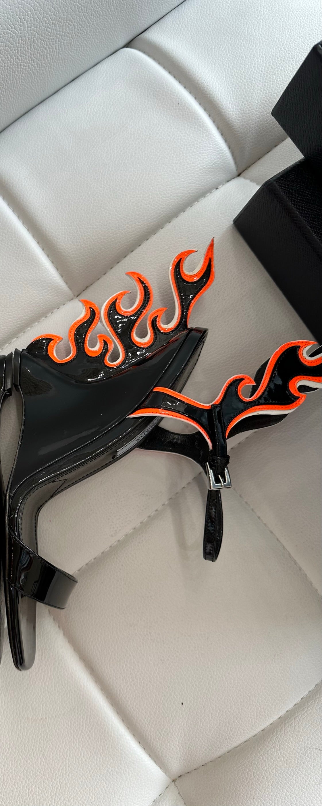 Prada black orange flame heels sandals shoes 37