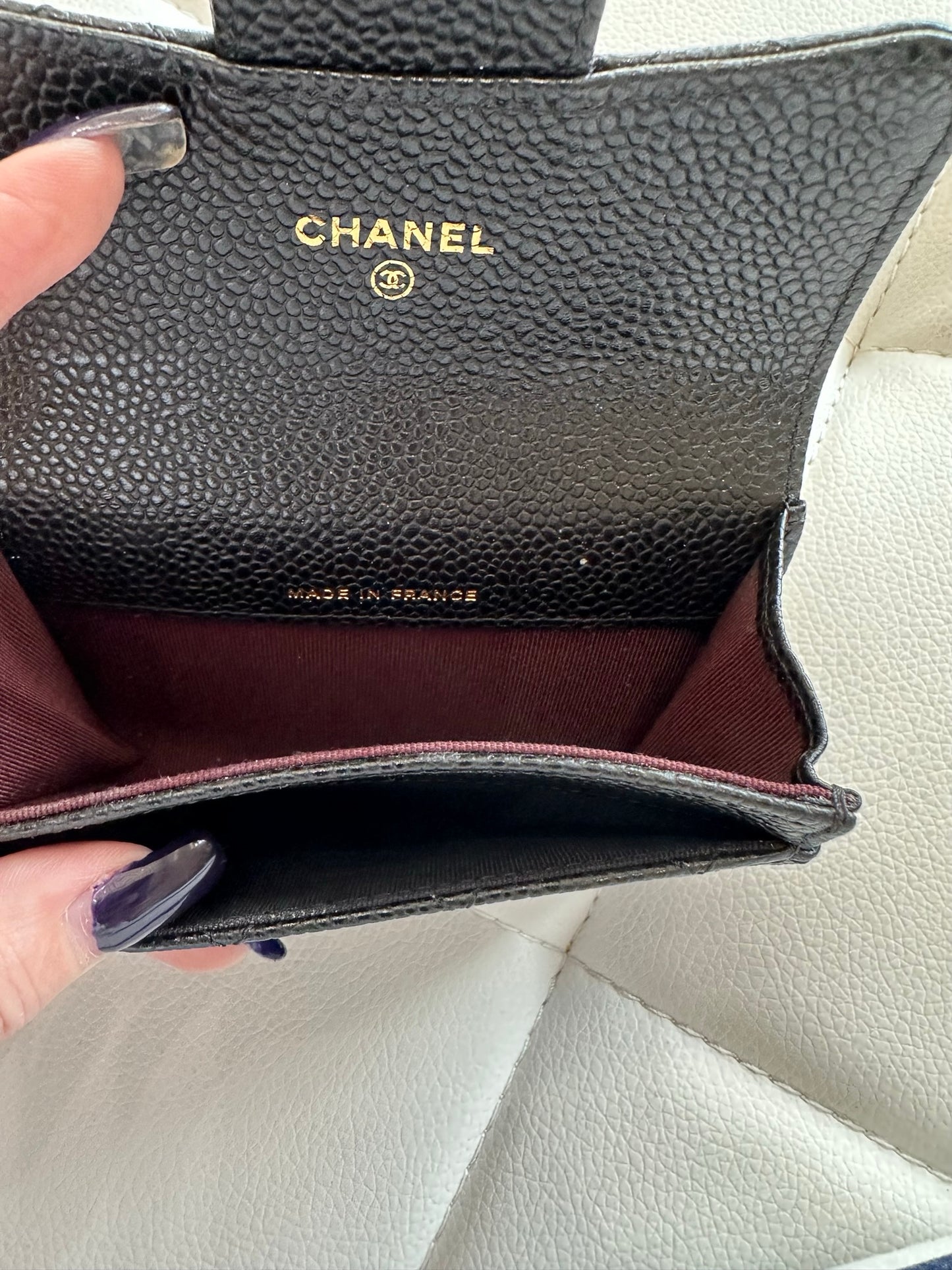 Chanel o card case holder black caviar gold cc full set