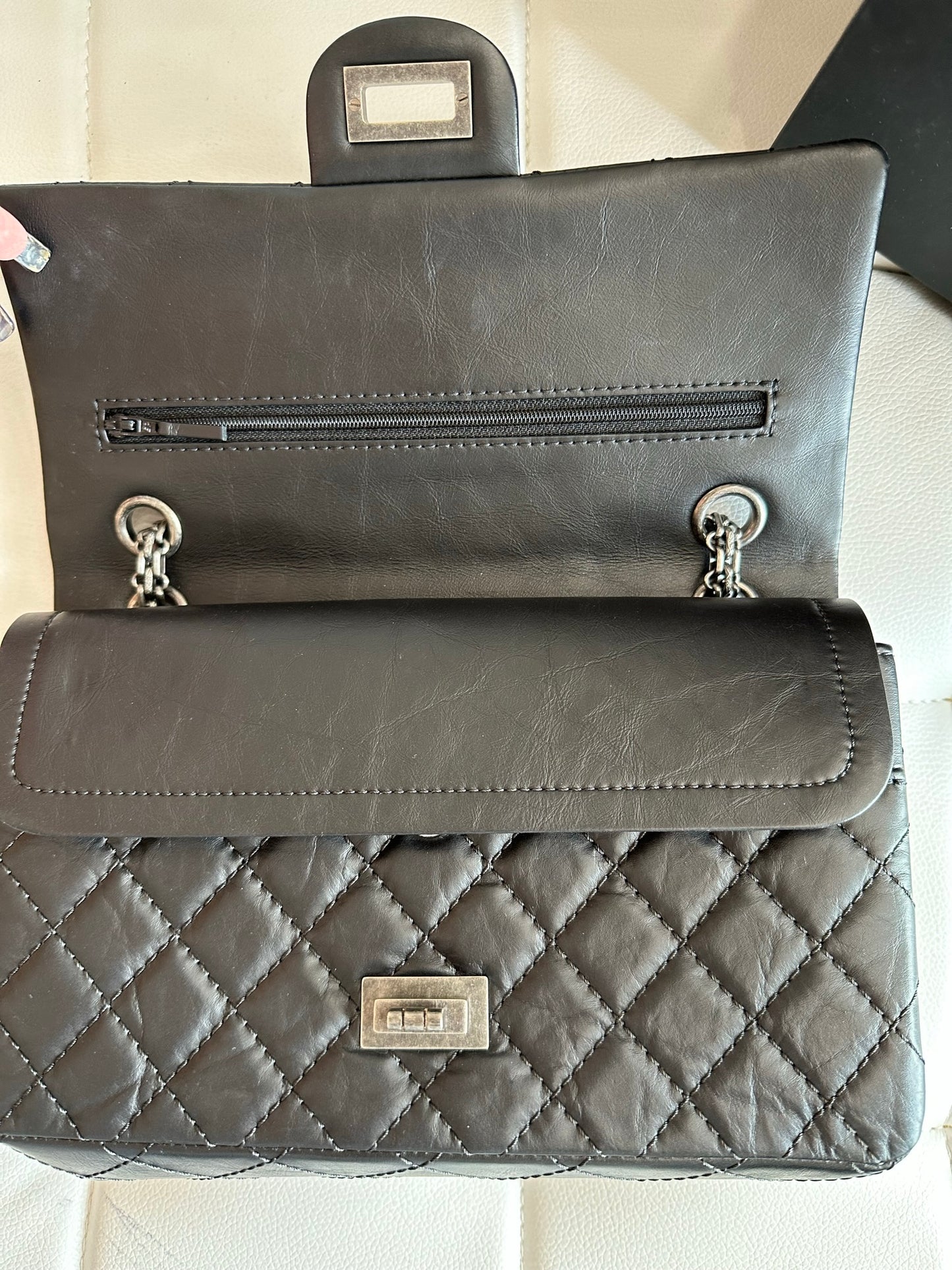 Chanel 2020 aged calfskin 2.55 medium 226 black ruthenium flap bag full set