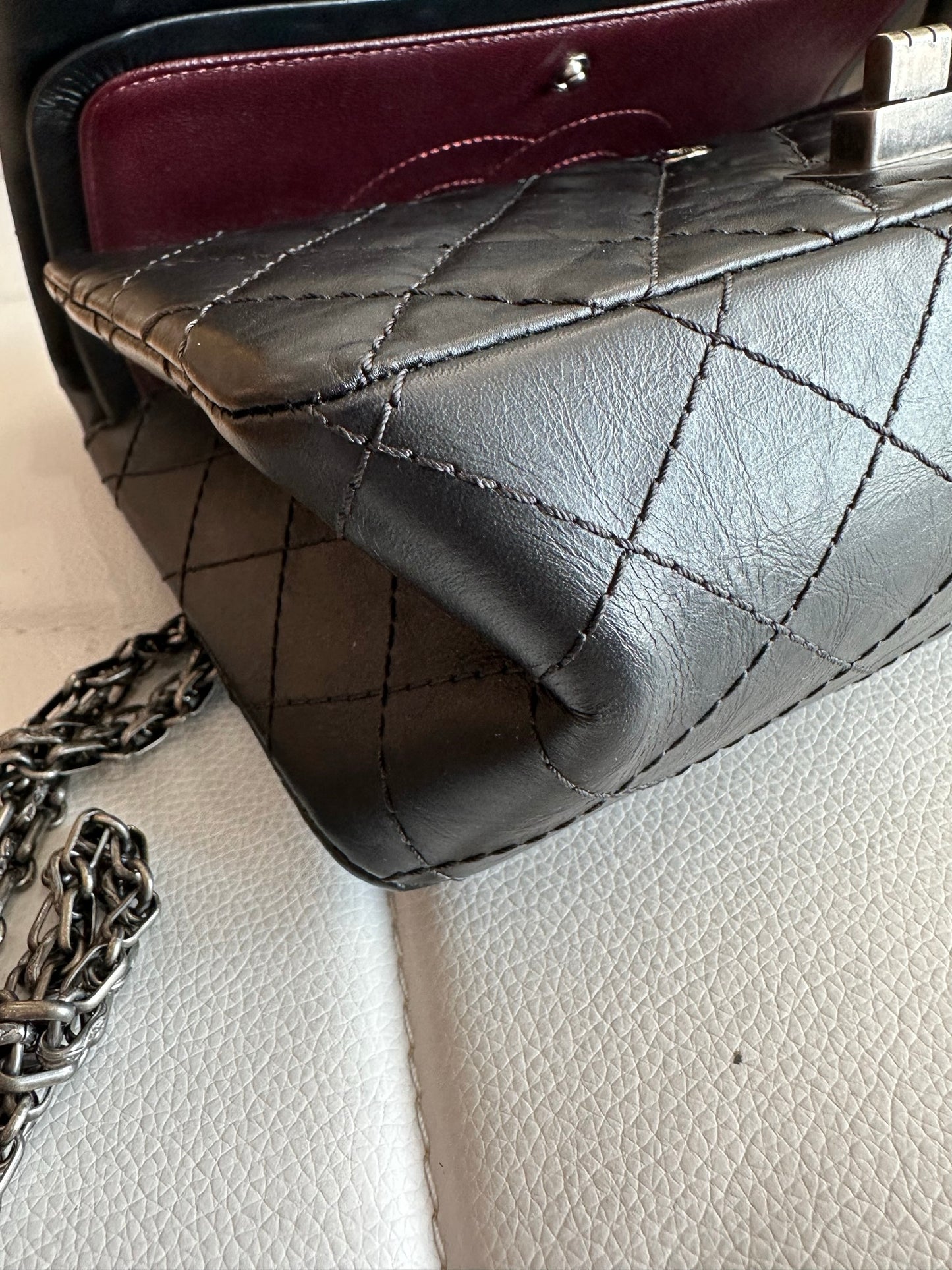 Chanel 2020 aged calfskin 2.55 medium 226 black ruthenium flap bag full set