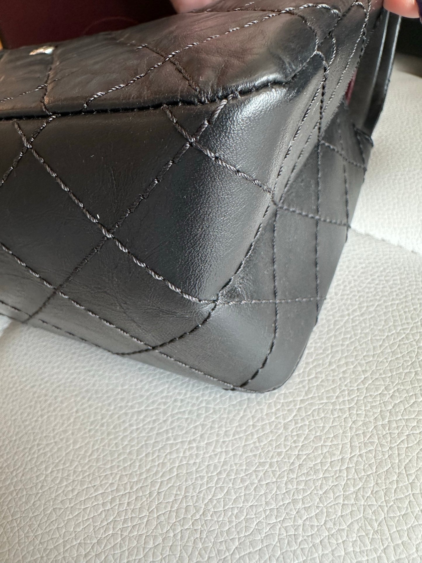 Chanel 2020 aged calfskin 2.55 medium 226 black ruthenium flap bag full set