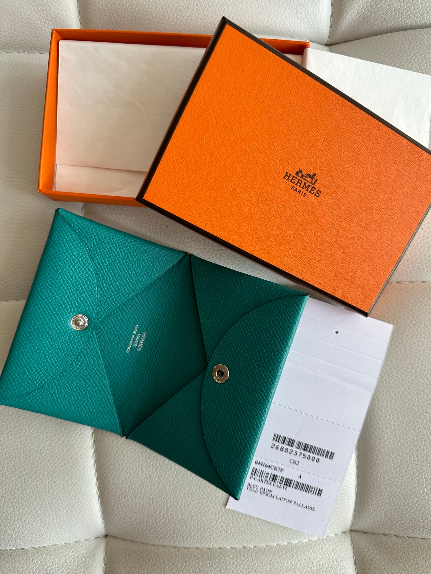 Hermes Bleu Paon Veau epsom laiton palladie card case nib