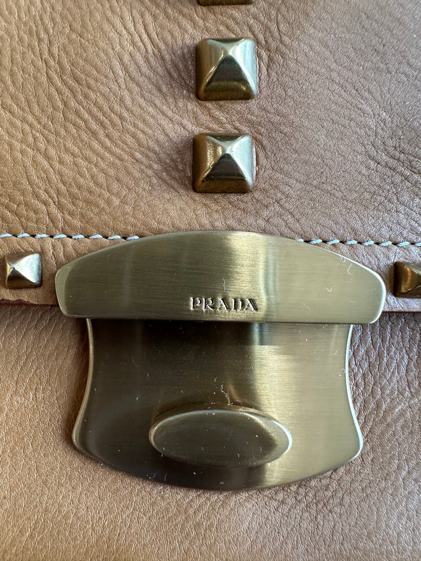 Prada vintage stud Tassel pushlock caramel chain purse BR2487