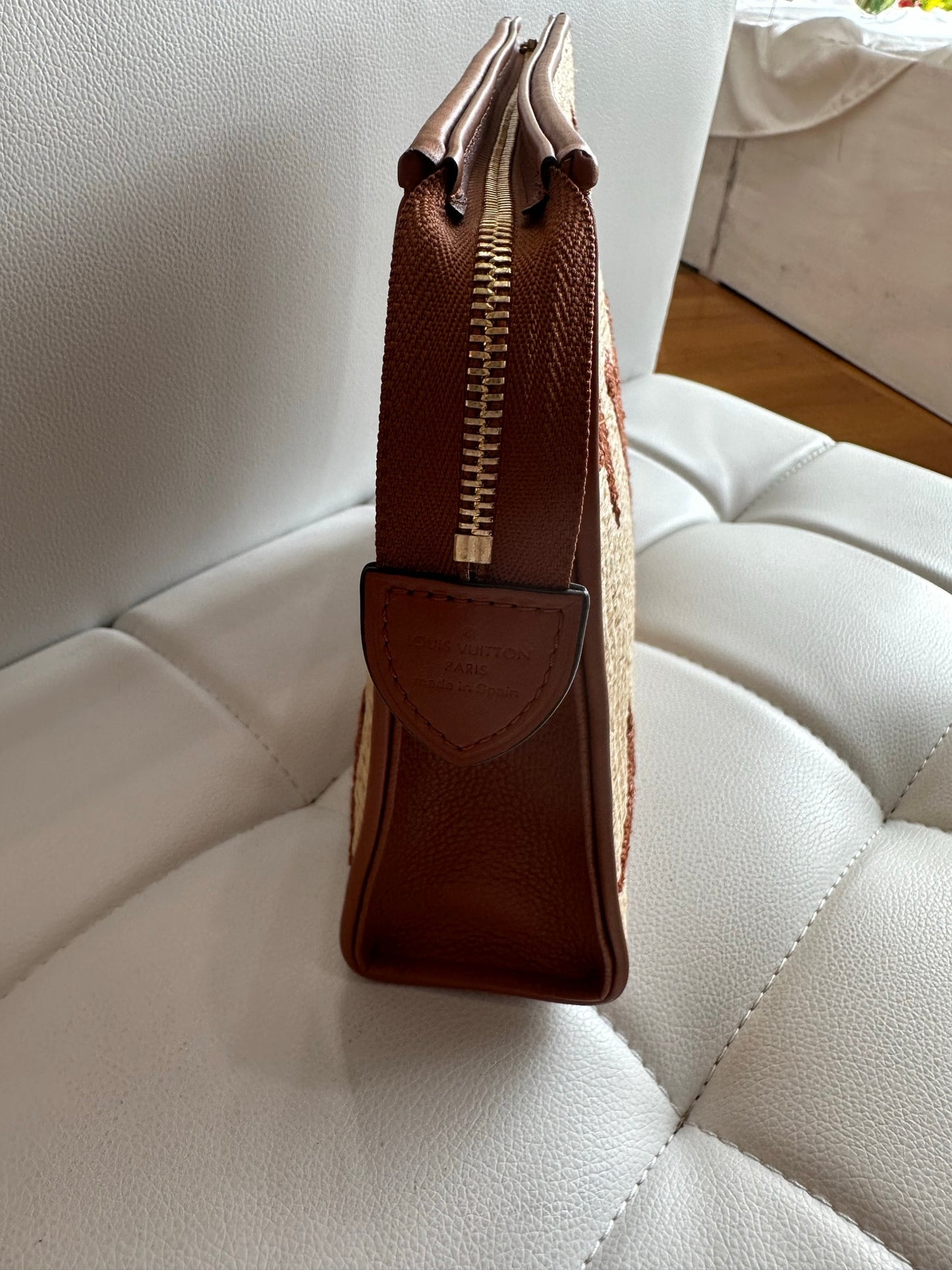 Louis Vuitton tan raffia giant monogram toiletry clutch bag new 26