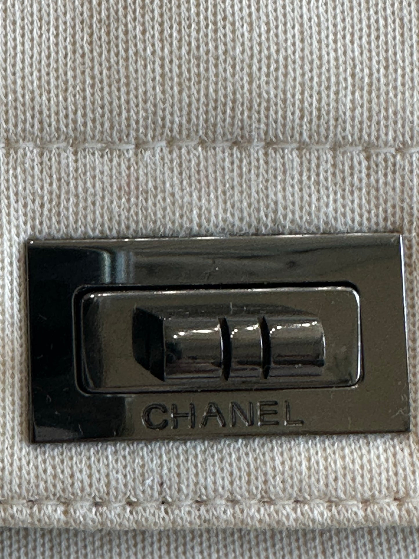 Chanel 1997-1999 ivory fabric flap bag excellent condiiton entrupy