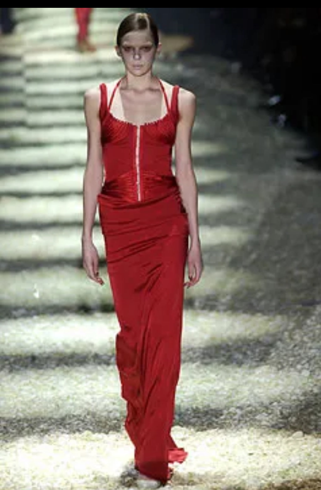 Gucci by Tom Ford F/W 2003 Red Runway Bustier Corset Silk Midi Dress Size IT44