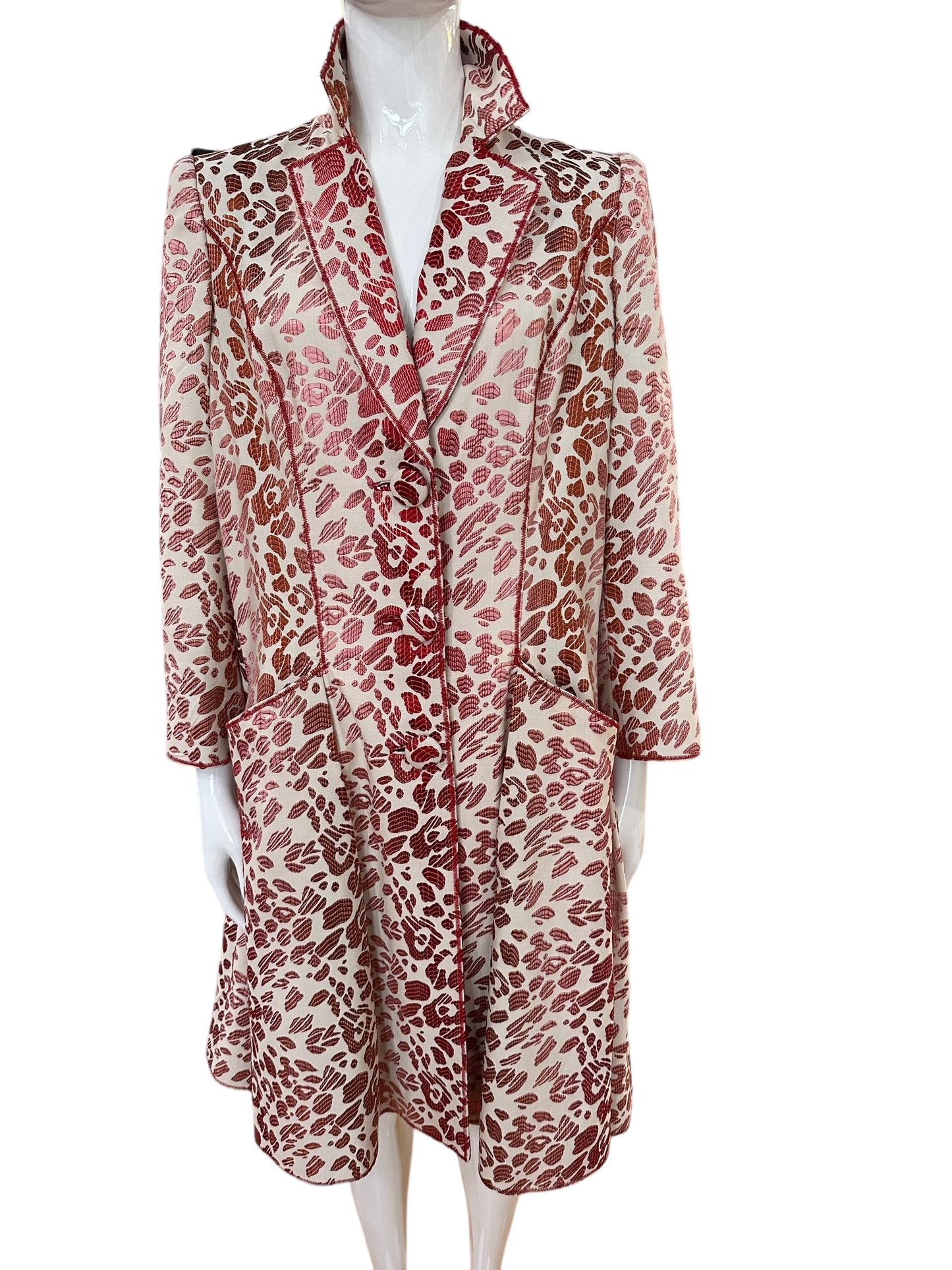 Oscar De La Renta red leopard coat dress 10