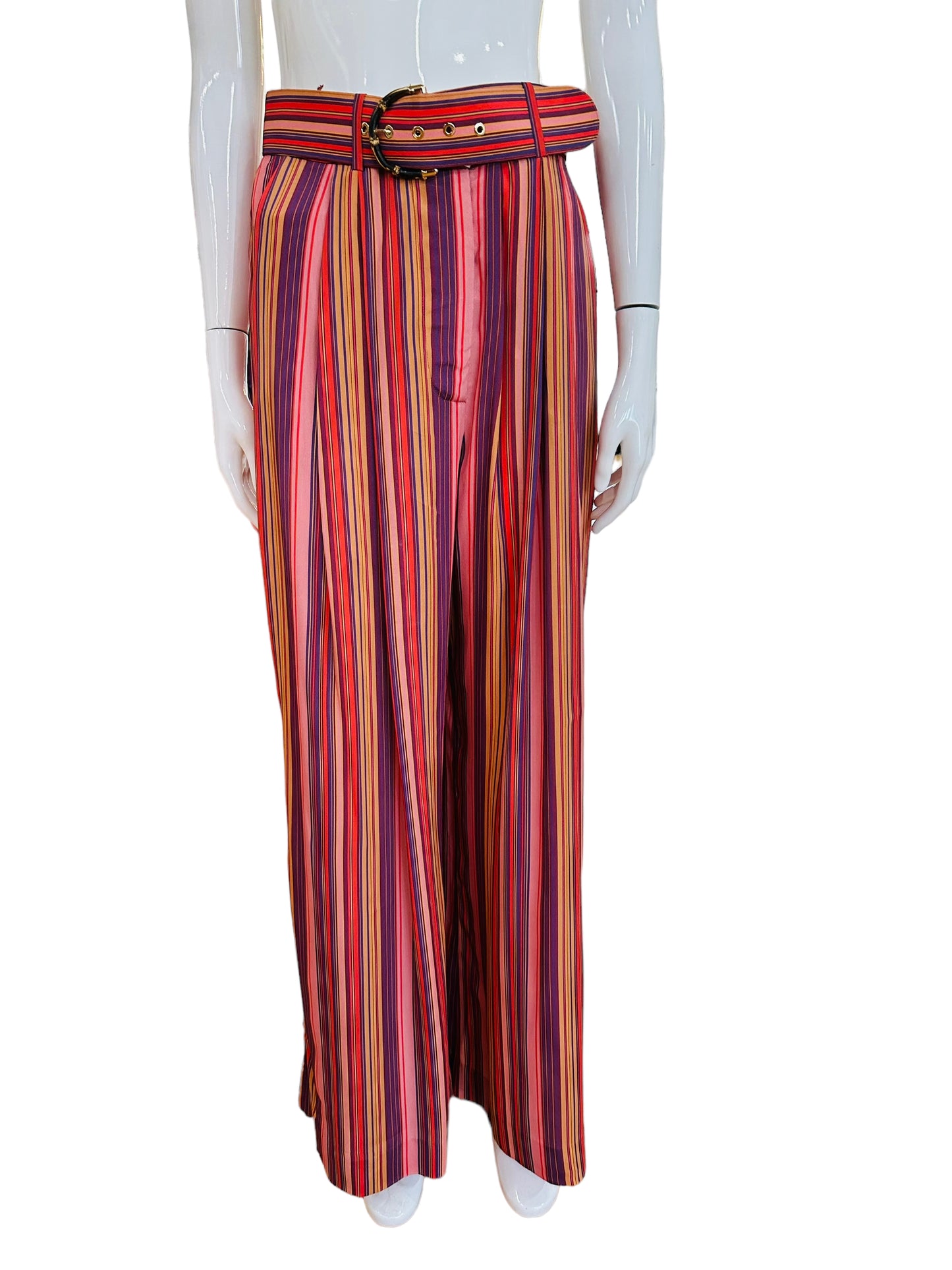 Zimmermann wide leg striped pants trousers bamboo belt