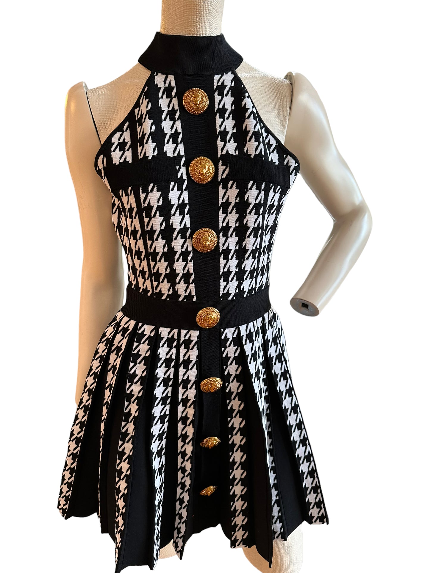 Balmain houndtooth dress with gold buttons F 36 fit 2-small 6