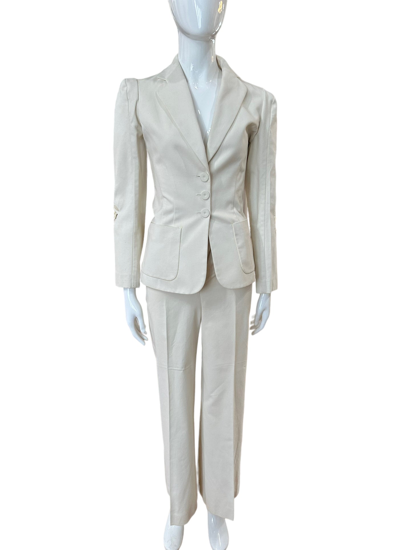 Chloe by Phoebe Philo 2002 Ivory Cut Out Pants Suit F38