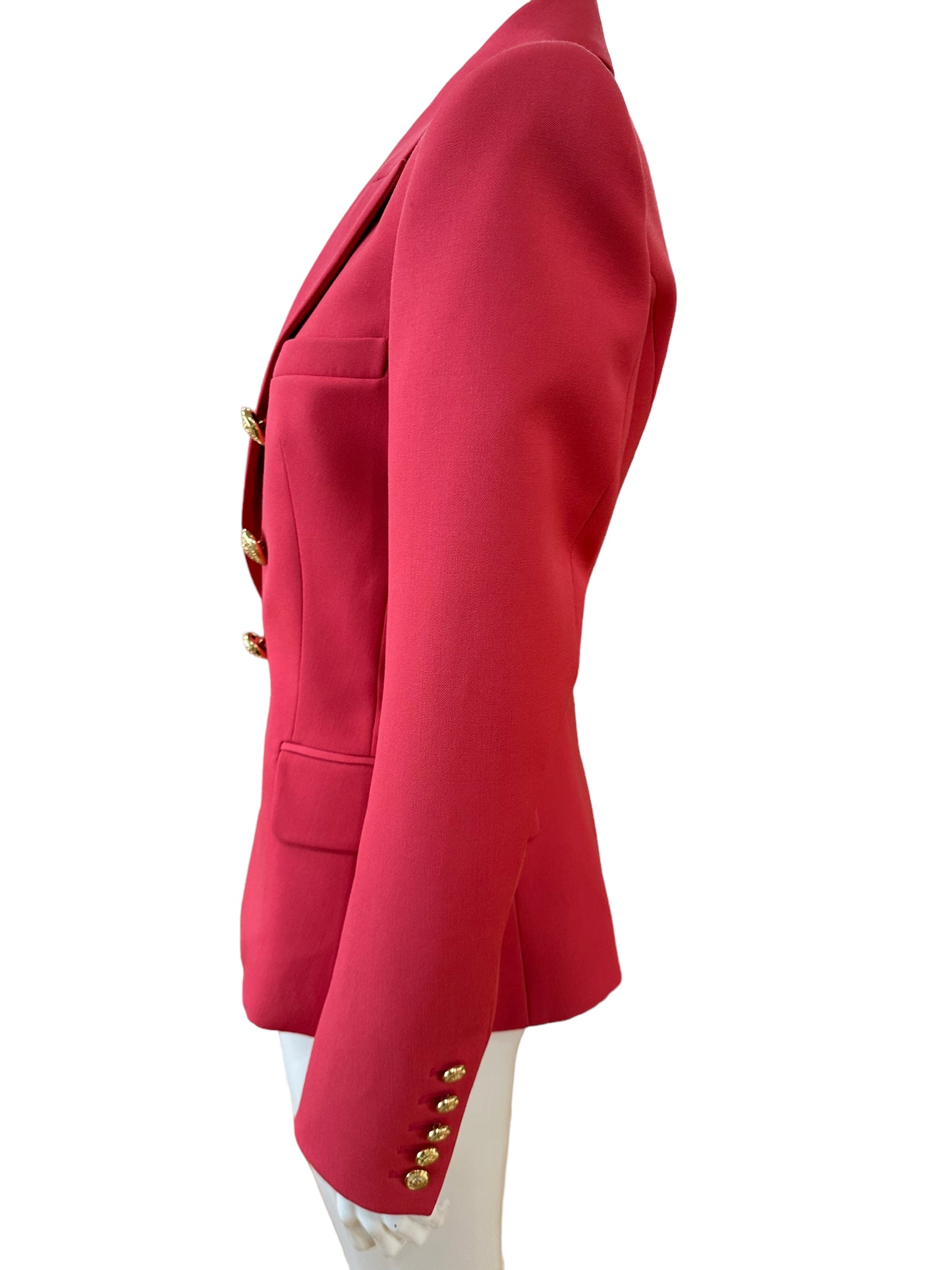 Balmain gold button watermelon wool blazer F 40