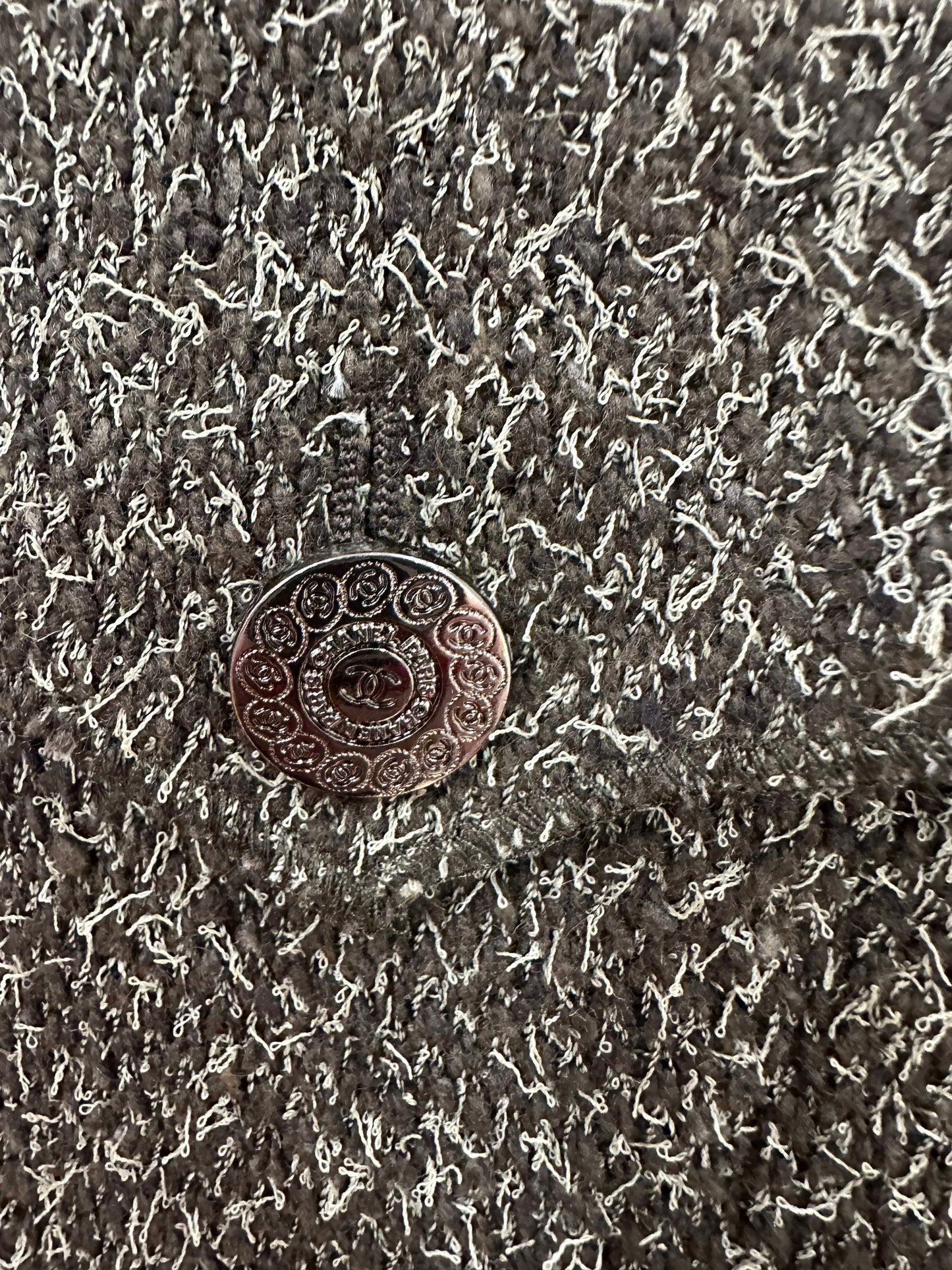 Chanel 1997 green tweed jacket ruffle collar F42