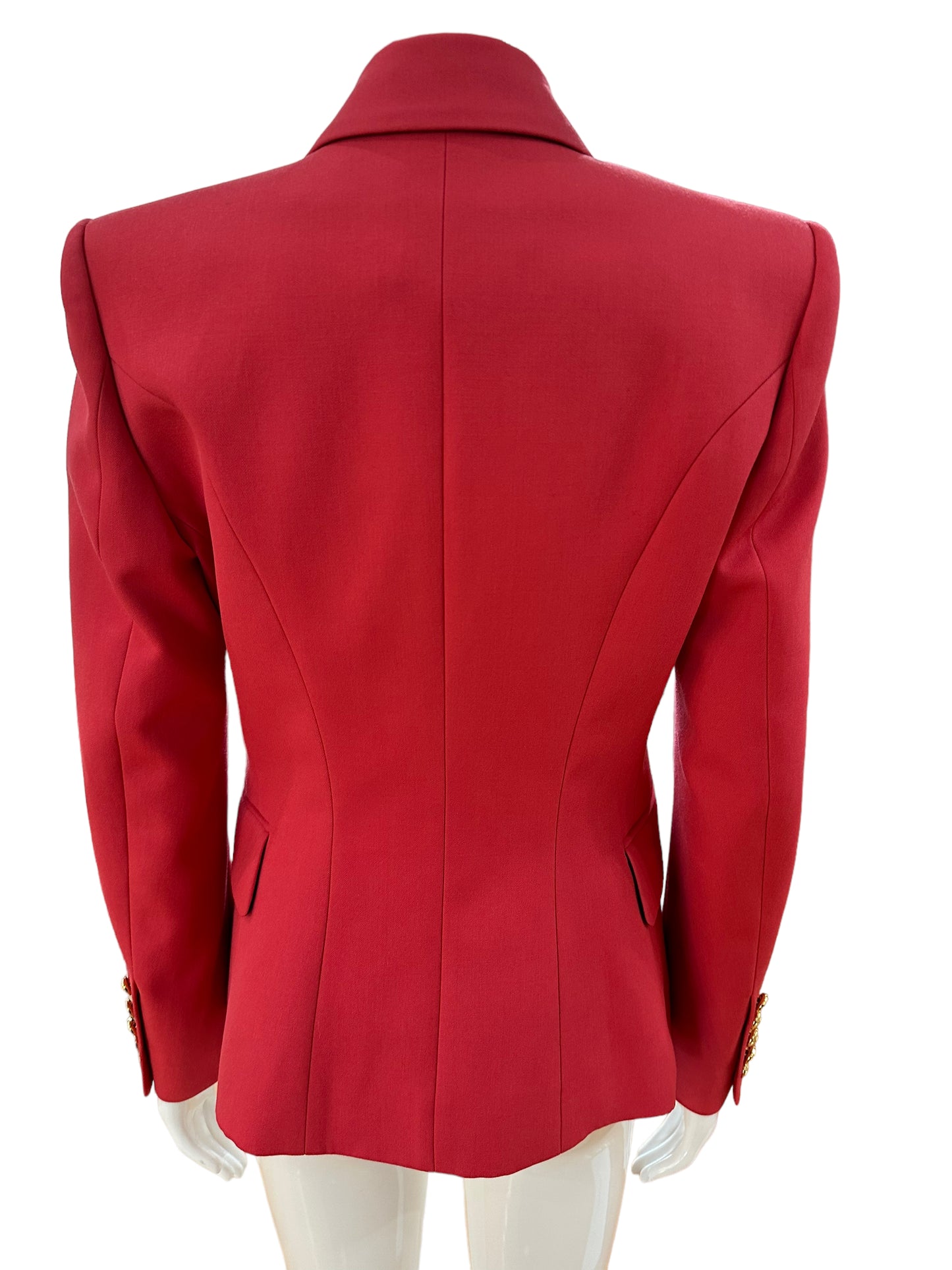 Balmain gold button watermelon wool blazer F 40