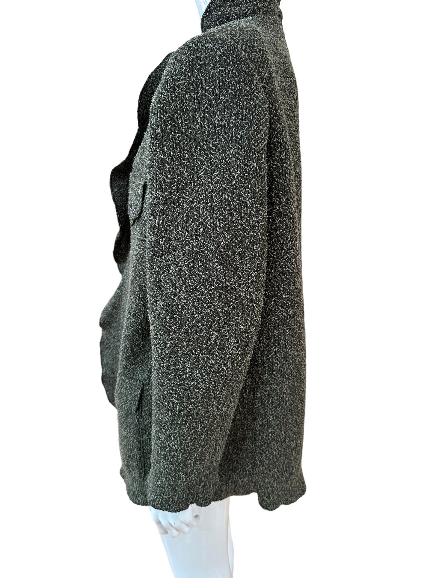 Chanel 1997 green tweed jacket ruffle collar F42