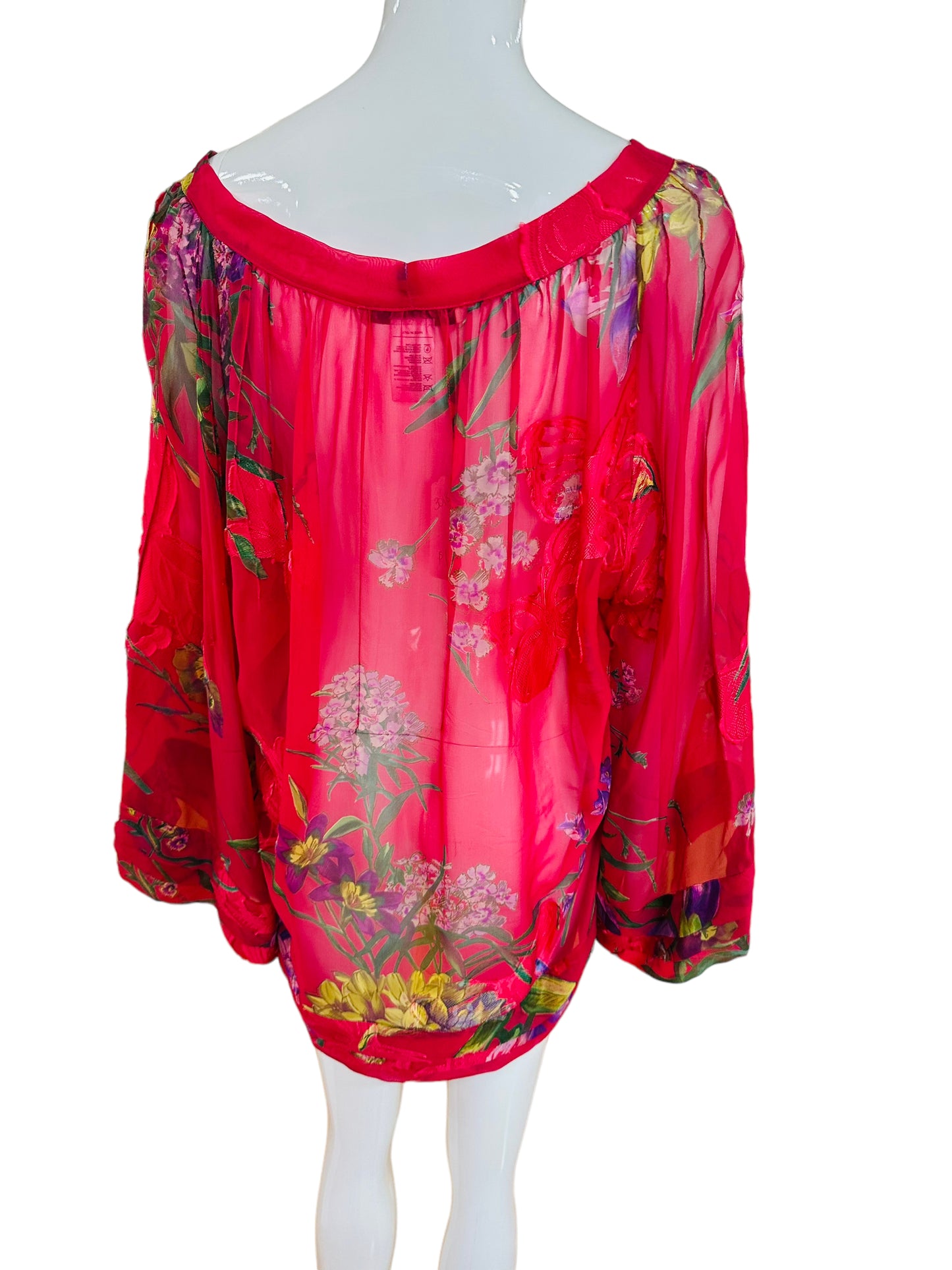 Blumarine pink silk floral butterfly peasant top I 44
