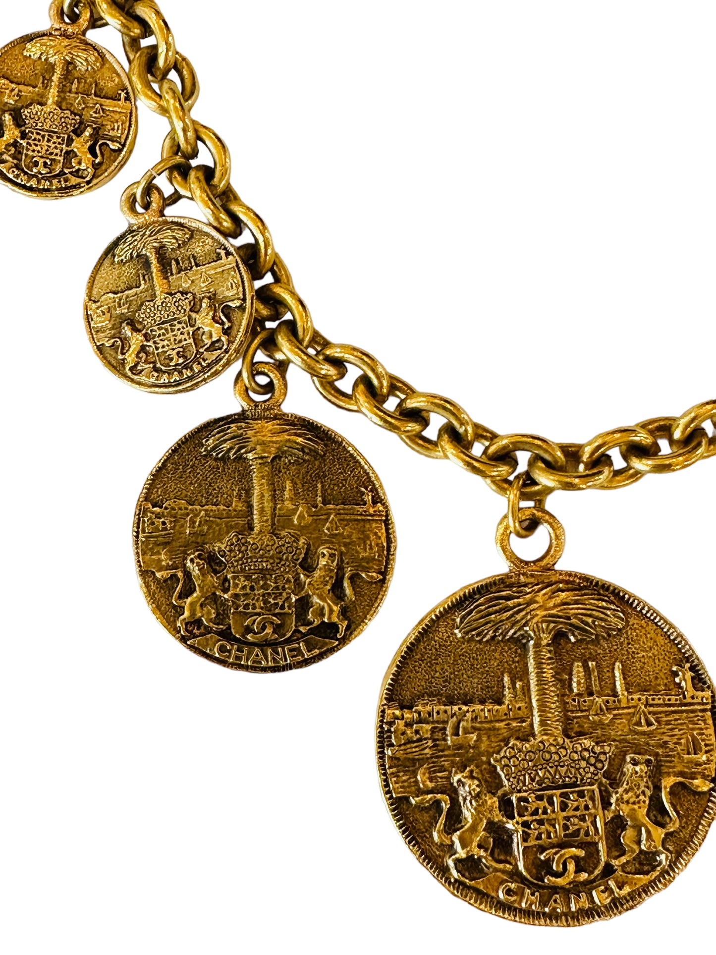Chanel vintage large multiple coin necklace crest choker