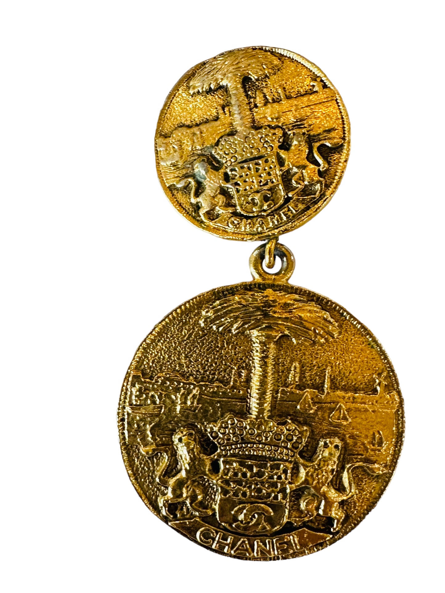 Chanel vintage double coin earrings clip
