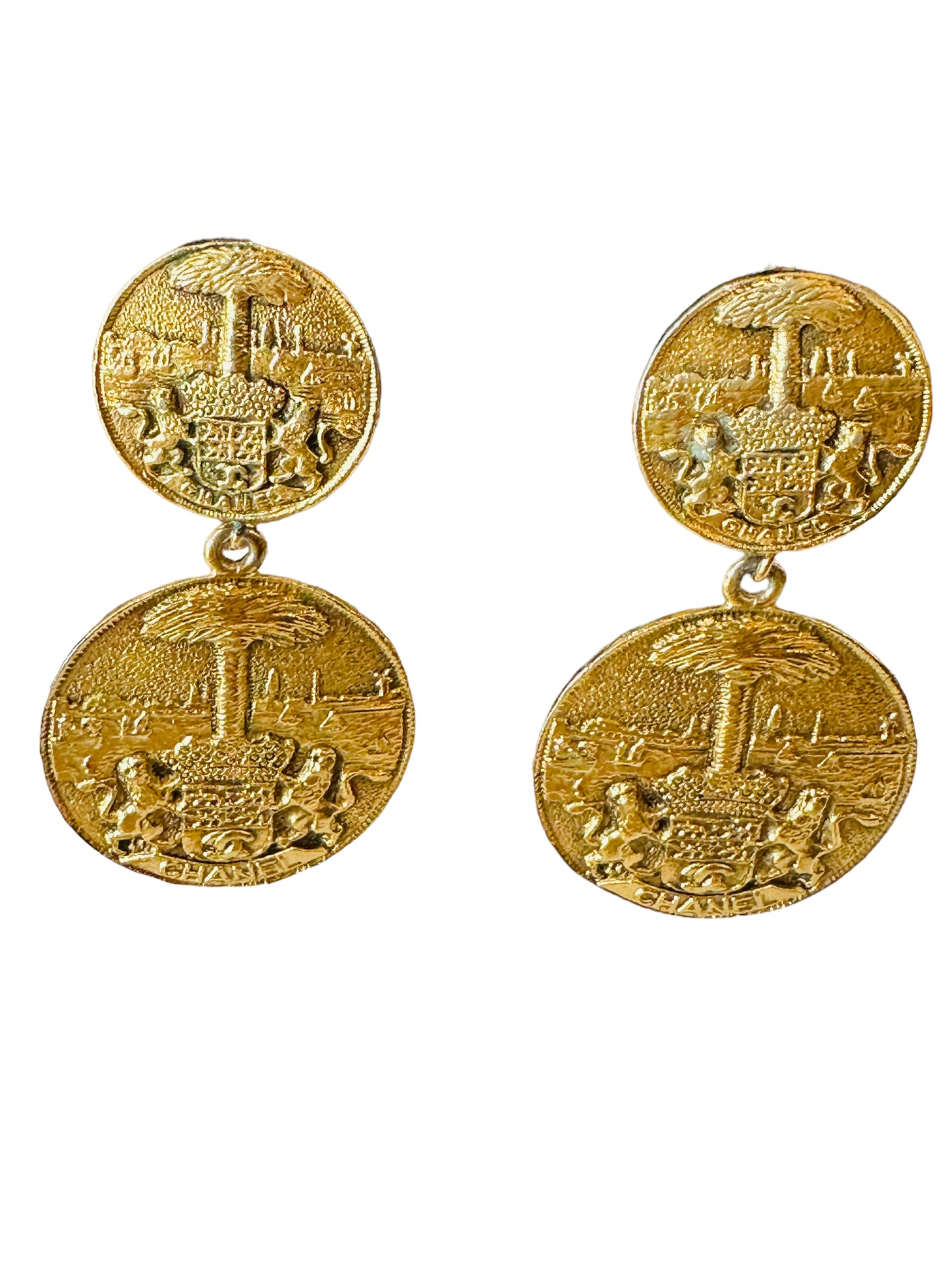 Chanel vintage double coin earrings clip