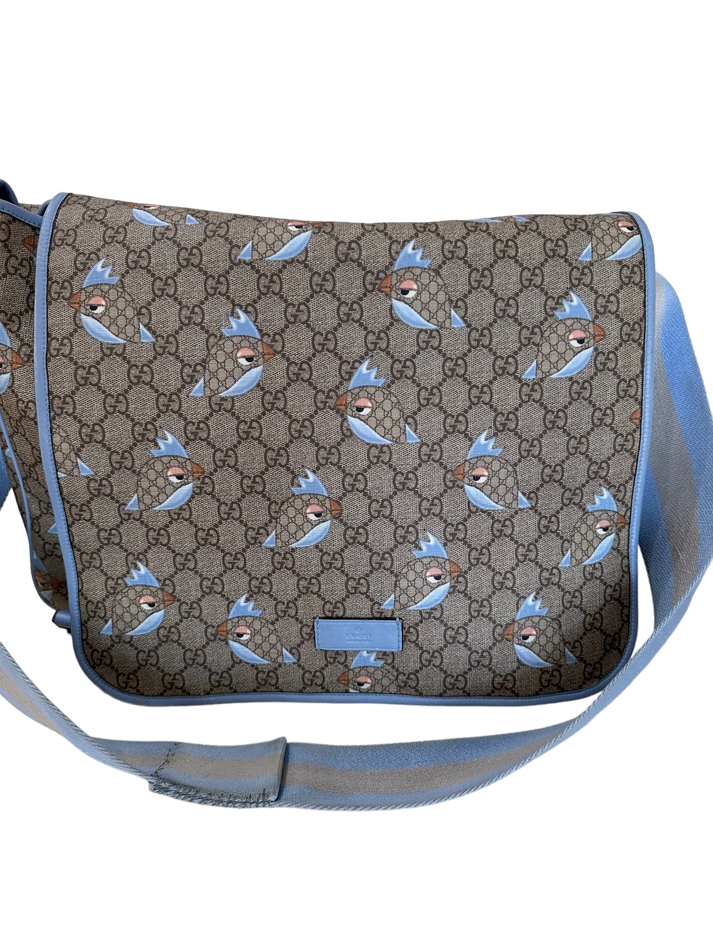 Gucci Guccissima bird print blue diaper bag