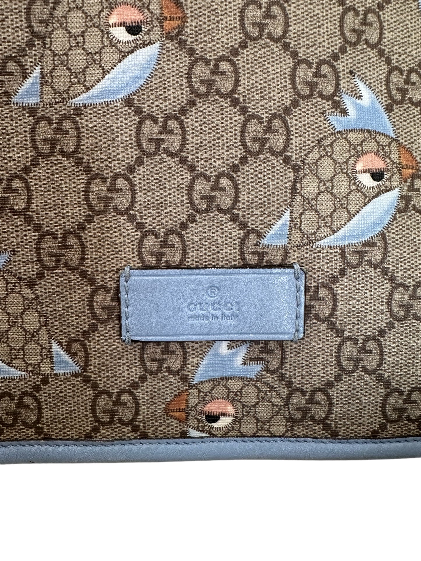 Gucci Guccissima bird print blue diaper bag