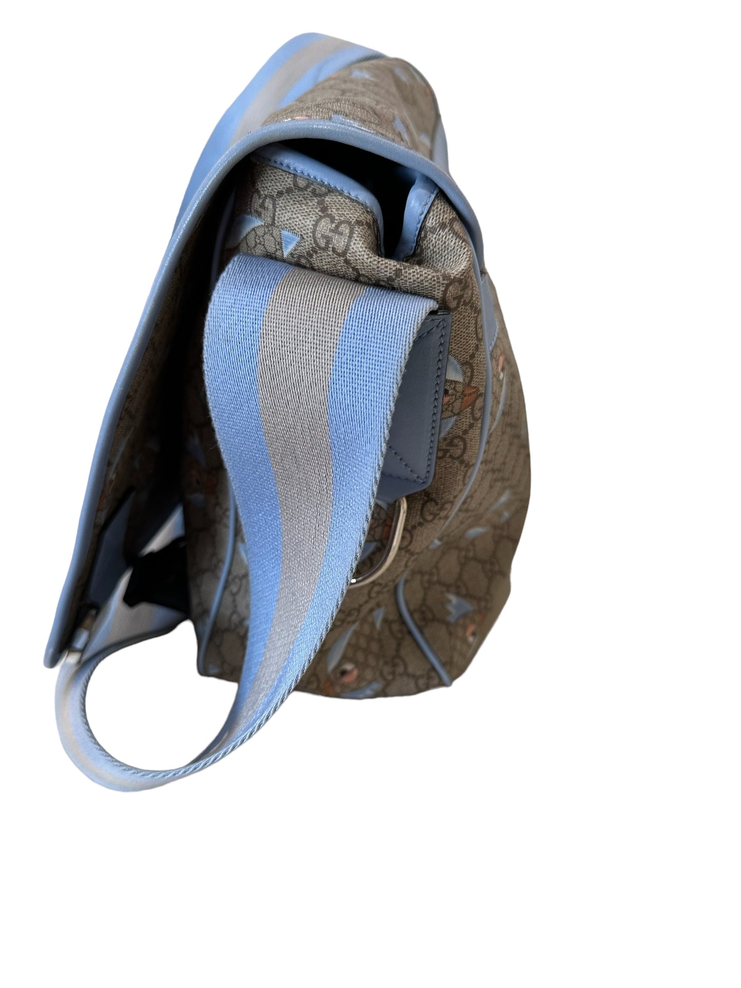 Gucci Guccissima bird print blue diaper bag