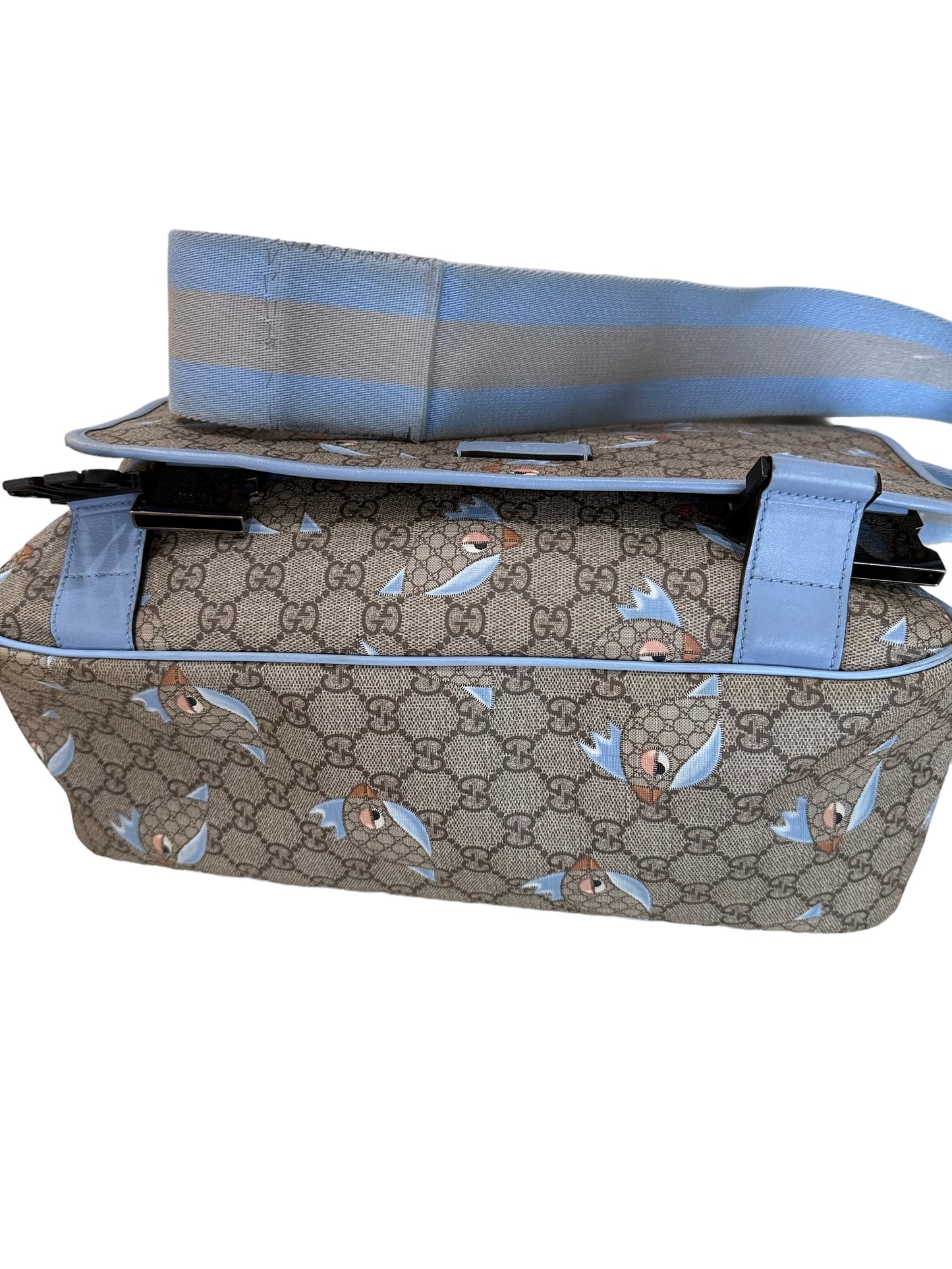 Gucci Guccissima bird print blue diaper bag