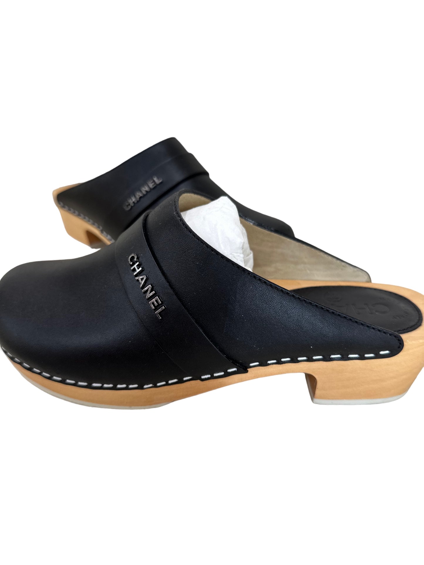 Chanel 2012 black clog mules 38.5 in box