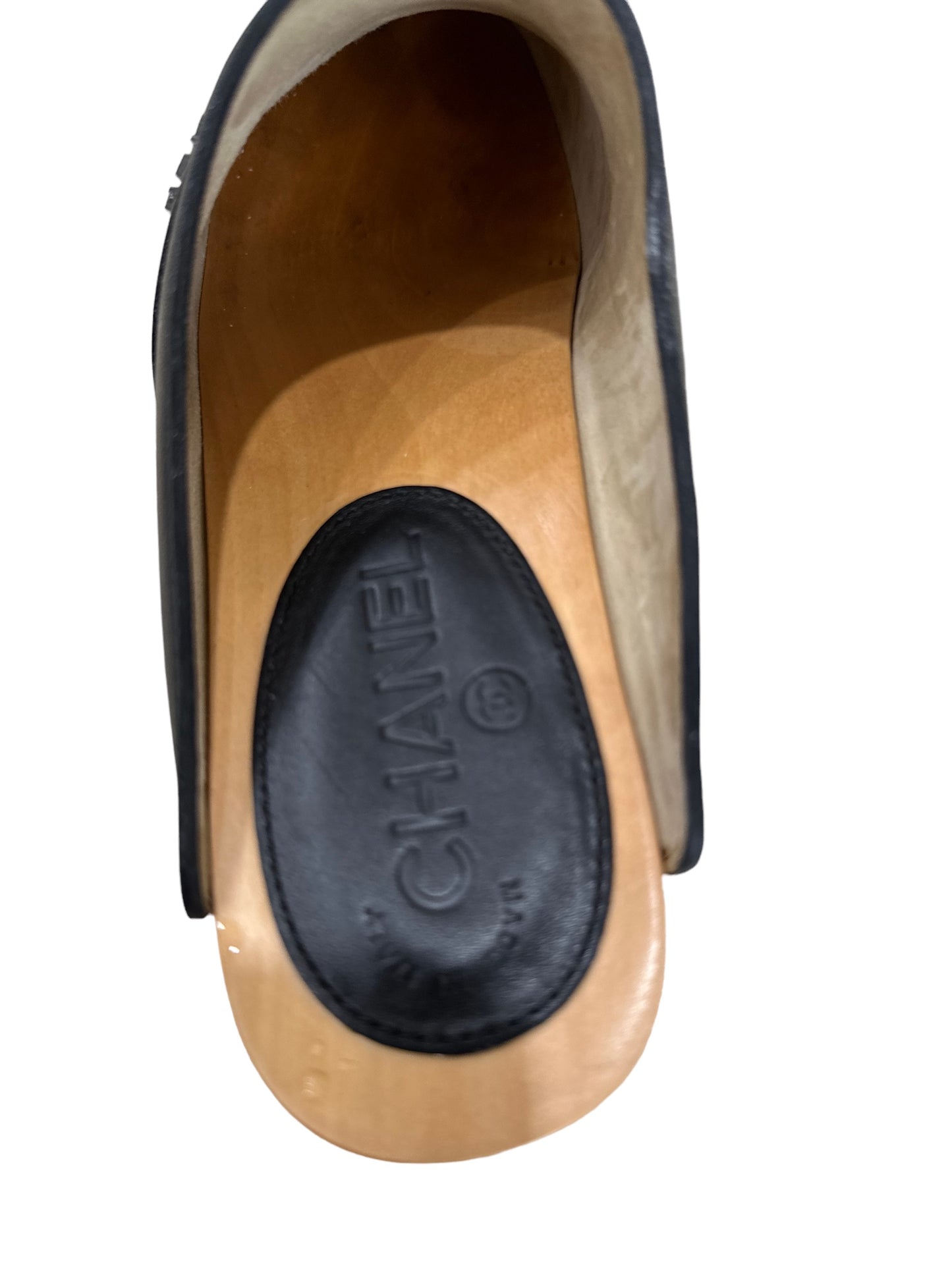 Chanel 2012 black clog mules 38.5 in box