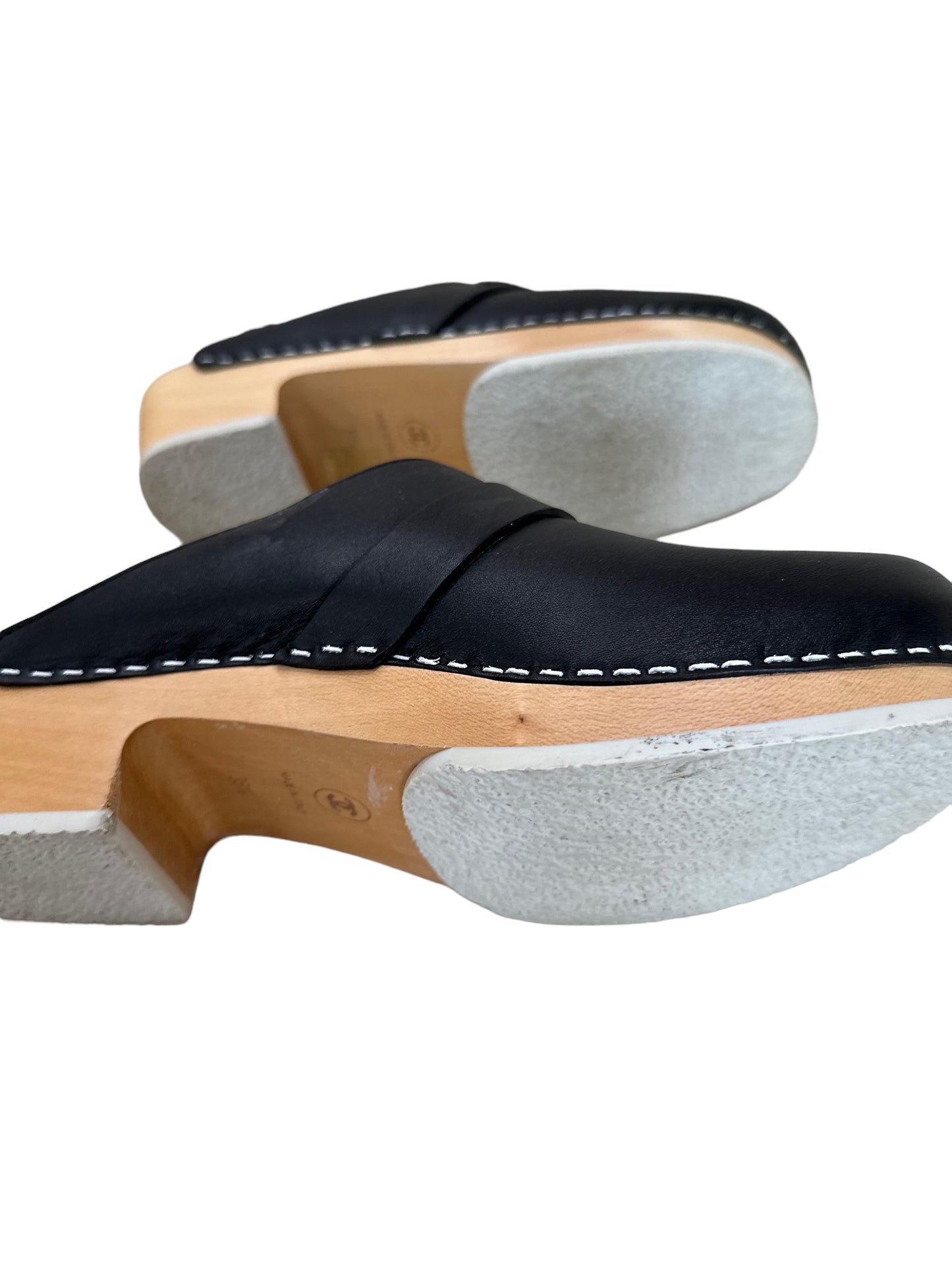 Chanel 2012 black clog mules 38.5 in box