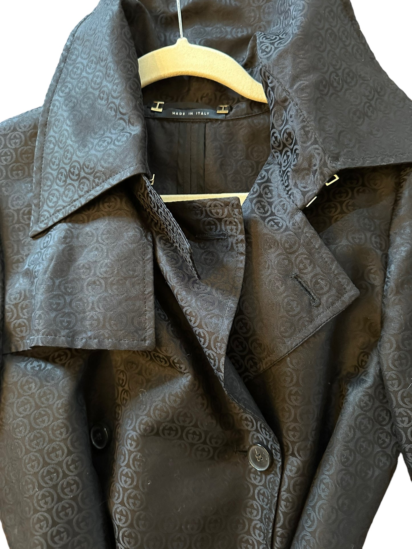 Gucci Tom Ford Black Guccissima trench coat 2003 GG print size IT40