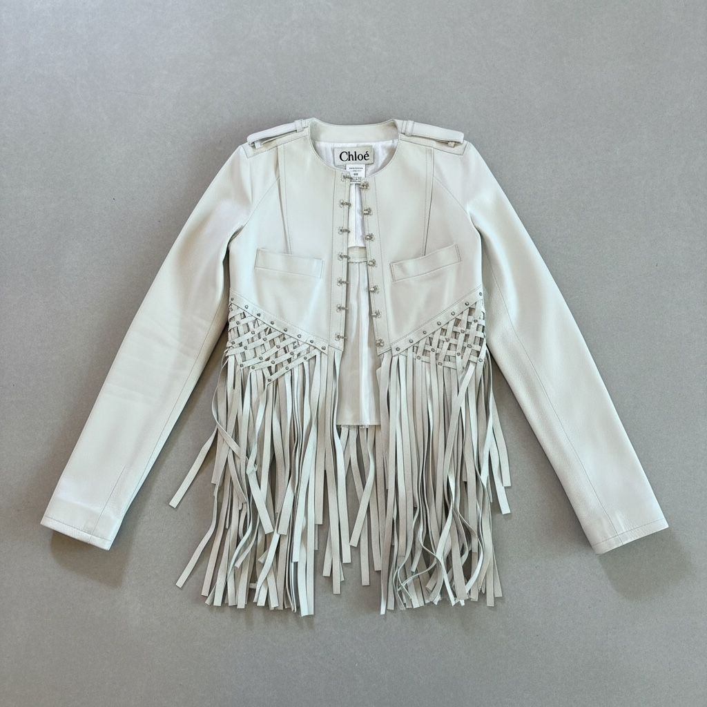 Chloe Phoebe Philo runway 2003 leather fringe jacket F 38