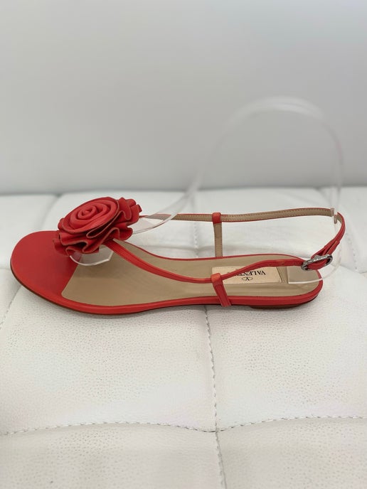Valentino red rosette floral thong sandal 36 1/2 New in Box