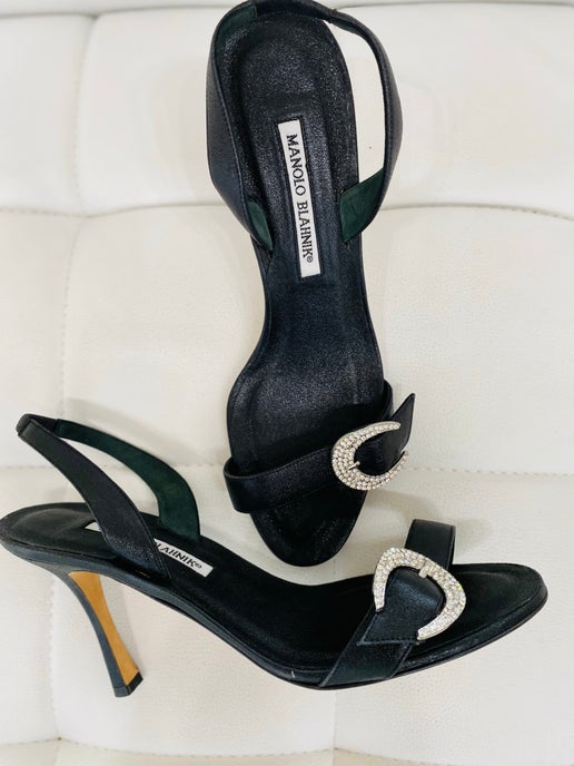 Manolo Blahnik black rhinestone sandals 39 1/2 New in Box