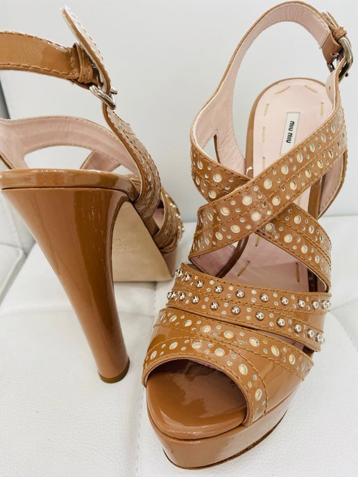 Miu Miu by Prada beige patent stud sandals 40 New in Box