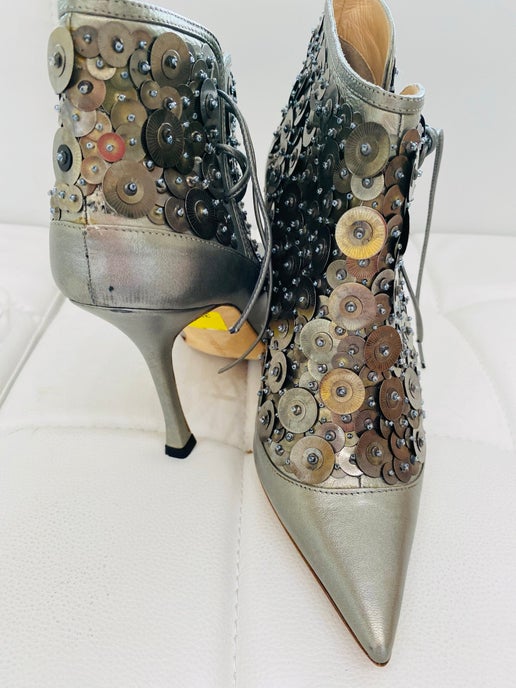 Manolo Blahnik silver paillette booties 38 New in Box