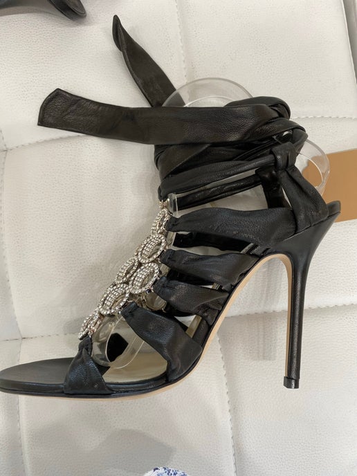 Jimmy Choo marine black crystal sandals 37.5 New in Box