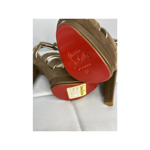 Christian Louboutin Bouclette 120 suede brown gold platform sandal 36 New in Box