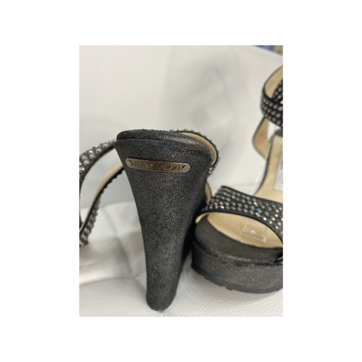 Jimmy Choo anthracite Pable stud wedge sandal 36 1/2 New in Box