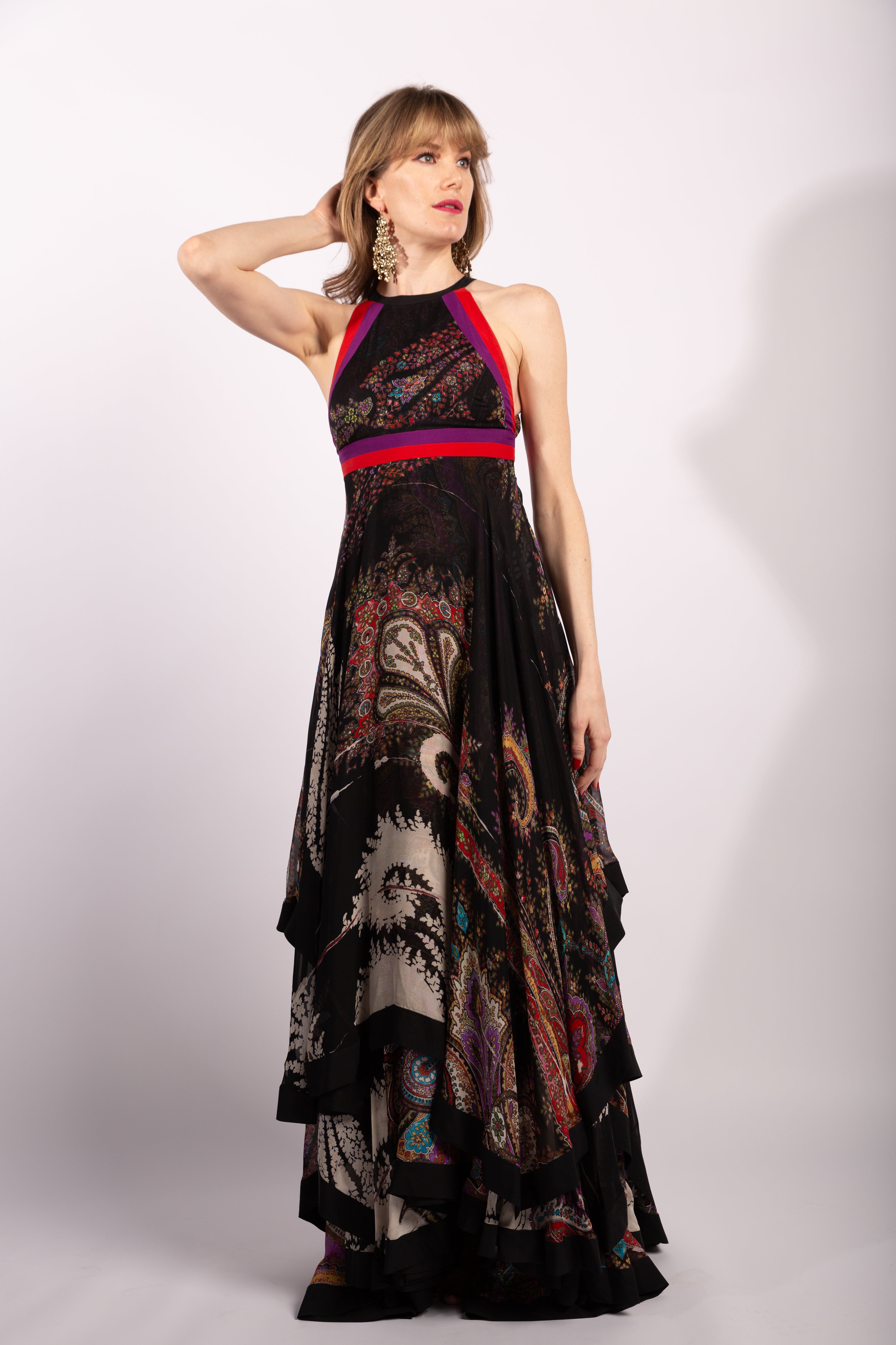Gucci Dress Runway 2007 Paisley Print Boho Gown in Silk Chiffon, Size ...